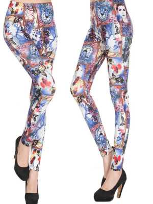 Women's Fashion Beauties Print Skinny Leggings Milk Silk Stretch Pants Trousers
