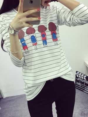 Long Sleeve Cartoon Print T-shirt Women Girl Autumn Tops Loose Sweat Shirt