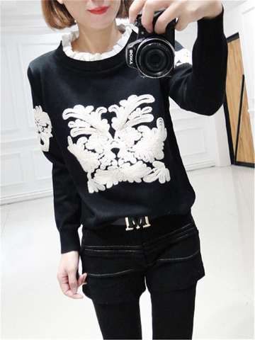 Fall Winter Fashion O-neck Long Sleeve Pull Over Snow Printed Warm  Knit Sweater