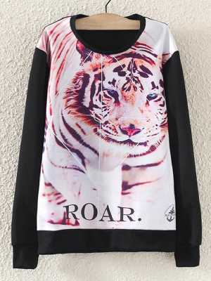 European Autumn New Fashion Womens Loose Large Size Tiger Printing Long Sleeves Sweater Sweatshirt Hoody Tops