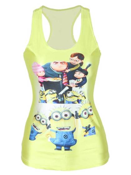 Women's Summer Fashion 3D Digital Yellow wonderful Designedshirt Cartoon Minions Print Sleeveless Slim Fashion Vest Tanks T-shirt
