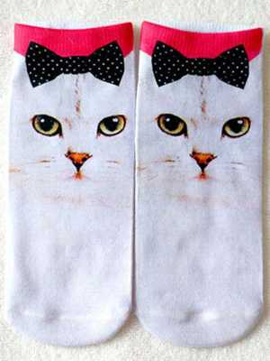 Multicolors Harajuku Style Cat With Bowknot Pattern Men & Women Socks 3D Printed Cute Low Cut Ankle Socks