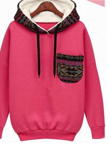 Women Pocket Hooded Sweatshirt Pullovers Fleece Tops