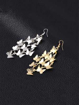 New Casual Punk Club Style Gold And Silver Butterfly  Ear Stud Earrings