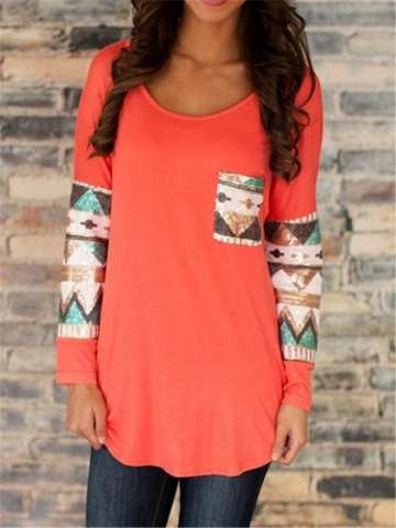 201509autumn Women Ladys Casual Cotton Long Sleeve T Shirt Pocket Tops Pullovers