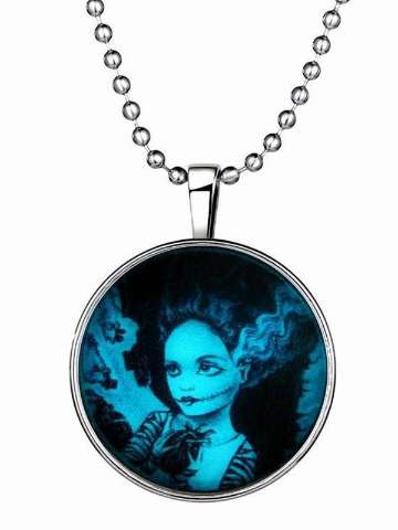 Halloween Witch Pattern Glow in The Dark Pendant Luminous Women Necklace Vintage Jewelry