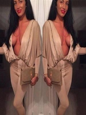 Women's Sexy Deep V Neck Long Sleeve Slim Fit Jumpsuit Long Pants