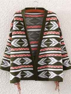 Large Size Cappa Knitwear Sweater Geometric Image Relaxed Fit Coat