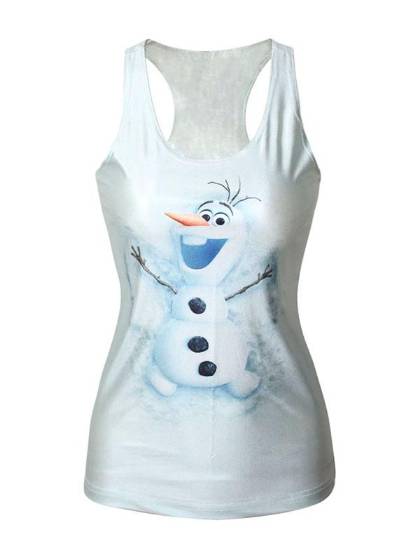 Women's Summer Fashion 3D Digital Cartoons Snowman Designedshirt Print Sleeveless Slim Fashion Vest Tanks T-shirt