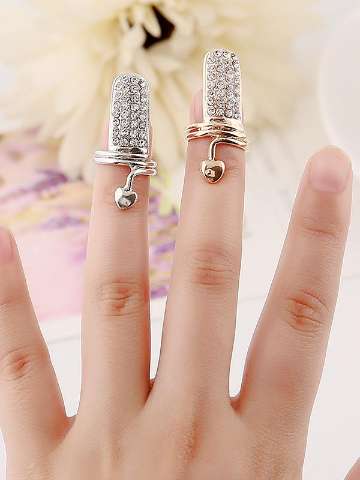 Fashion Women's Full Crystal Rhinestone Heart Ring Finger Rings Finger Tips Nail Ring Gifts Jewelry
