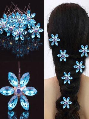 Women's Fashion Diamante Flowers Hair Clip Headwear Bride Hair Accessories U-shaped Clamp Hoop
