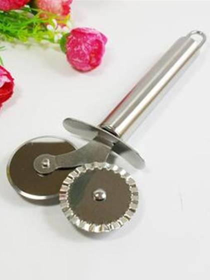 Stainless Steel Double Roller Pizza Knife Cutter Pastry Pasta Dough Crimper Round Wheel Kitchen Tools