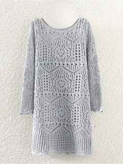 2015 New European And American Women's Round Neck Hollow Wave Edge Loose Long Solid Knit Pullover Sweater