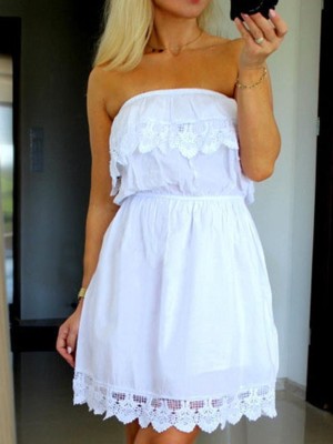 Sexy Women's Sleeveless Wrapped Chest Off Shoulder Casual Dresses Solid Color Ruffles Dress