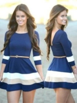 Women's Sweat Navy Blue Long Sleeve Dress Casual Dress