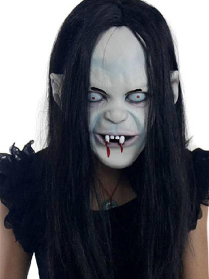 Latex Creepy Scary Halloween Toothy Zombie Ghost Mask Scary Emulsion Skin with Hair