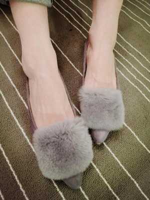 Autumn Winter Women's Elegant Stylish Fur Slip Flat Comfortable Shoes Pointy Suede Pointed Toe Flats Shoes
