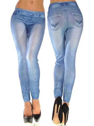 Fashion Stylish Light Blue Denim Faux Jean Tights Leggings Pants