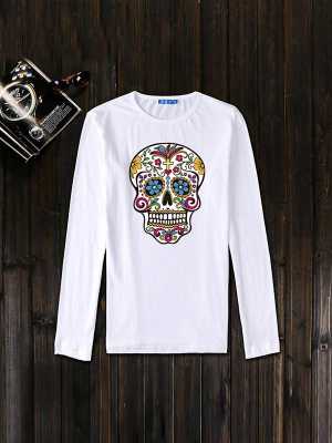 NEW 2015 Autumn Fashion Printed Round Neck Sullen Skulls Long Sleeve Shirt Casual Skull Tide Brand Shirts