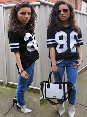 Womens Oversized Boyfriend 86 American Baseball T-shirt