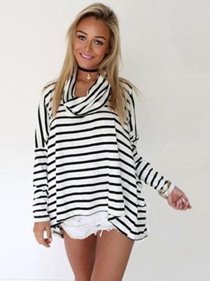 Women 2015 Autumn Street Style Stripe Long-sleeve Casual Blouse Tops