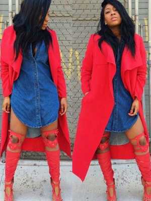 Women's Fall Winter Waterproof Casual Warm Red Long Style Jacket Coat Outwear Overcoat