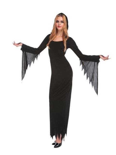 Black Halloween Costume  Hoody  Floor Length Gothic Dress Costume for Women Or Men