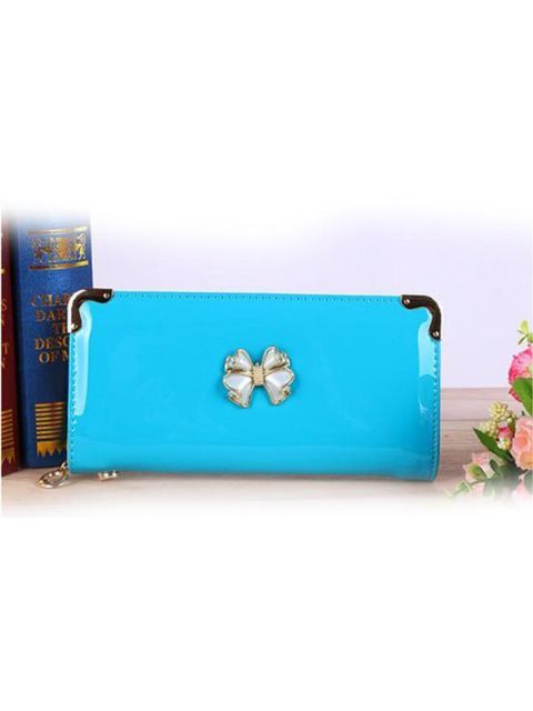 Women Fashion Sweet Candy Color Bowknot Patent Zipper Wallet Purse Clutch in 8 Color
