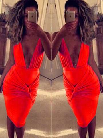 Women's Sexy Low-cut Solid Sleeveless V Neck Hip package Bodycon Bandage Dress Evening Dress