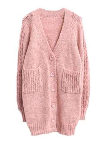 New Women's V-neck Soft Casual Pocket Warm Long Sleeve Knit Sweater Cardigan Jacket