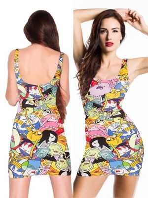 Cartoon Persons Adventure Time Digital Print Dress Bodycon Clubwear Ball Party
