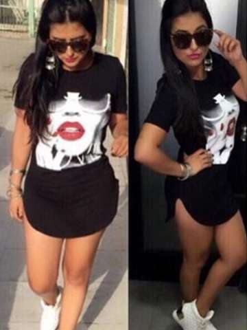 Women's Short Sleeves Beaty Print Casual Dress Slim Fit Black Sports Dress Baseball T Shirts