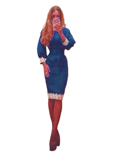 Fashion Womens Long Slim Casual Dress Long Sleeve Round Neck Bow- Knot Dress