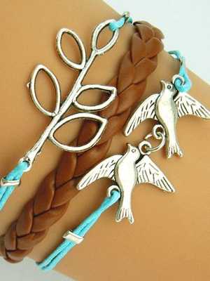 New Fashion Bird Branch Leather Simple Vintage Bronze Hand Made Bangle Bracelet Hand Jewelry