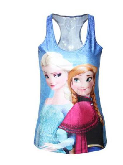 Women'S Frozen Anna and Elsa Digital Printed Sleeveless T Shirt Vest Tank Tops