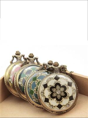 Vintage Unique Large Gold Surface Large Epoxy Flower Men Women Necklace Pocket Watch