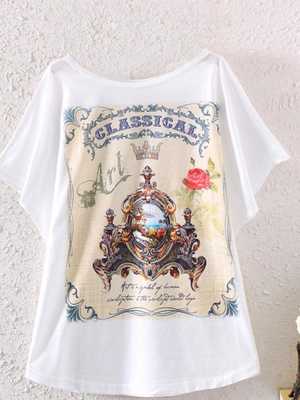 Women Fashion Bat Sleeve Baroque Rose 3D Printed Loose Blouse Shirt Vest Tank Tops