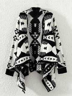 Women's Pisces Irregular Geometric Diamond Pattern Sweater Knit Cardigan Shawl Jacket