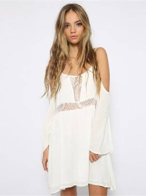Women's Hot Fashion White Lace Sling Off Shoulders Irregular Bottom Casual Dress