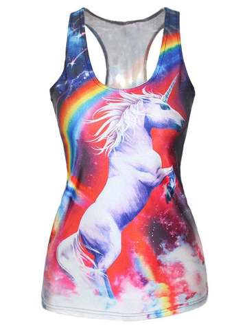 Women's Fashion Unicorn Digital Print Tank Top Summer T shirt