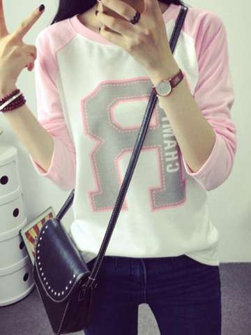 Fall Fashion Cool Letter Print T-shirt Long Sleeve Cotton Tops Women's Plus Size Sweatshirt