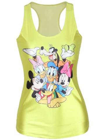 Women's Summer Fashion 3D Digital Perfect Cartoon Mickey Mouse Donaldduck Print Sleeveless Slim Fashion Vest Tanks T-shirt