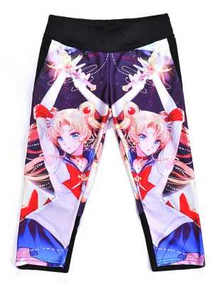 Animation Beautiful Girl Print Unisex Digital Print Tight Capri 3/4 Legging For Yoga Workout Fitness Exercise