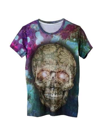 Unisex Summer 3D Skull Print Round Neck Punk Casual Gothic Short Sleeve T-Shirt Tee Shirt Size M/2XL