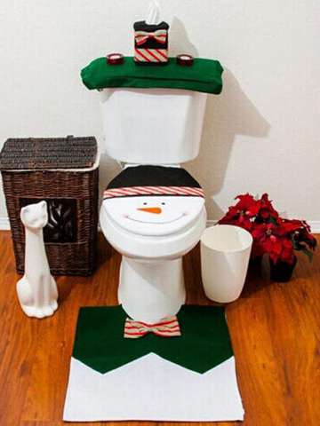 New XMAS Snowman Toilet Seat Cover + Bathroom Mat + Tank Cover + Tissue Cover Set Christmas Decorations