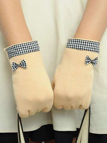 Hot Fashion Womens Marginal Tick Cute Bowknot Touch Screen Wrist Gloves Mittens Warm Winter Plus Velvet Gloves