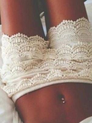 Fashion High Woman Waist Pant Skirt Multilayer Lace Hollow Out Hook Flower Crochet Hot Shorts