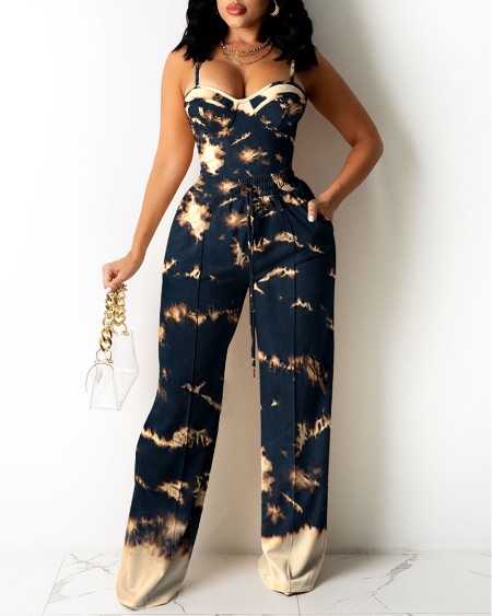 Tie Dye Print Top & Pocket Design Pants Set