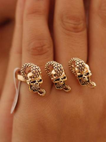 Unisex Punk Style Bicyclo Opening Rings Skull Skeleton Snake Shape Finger Rings
