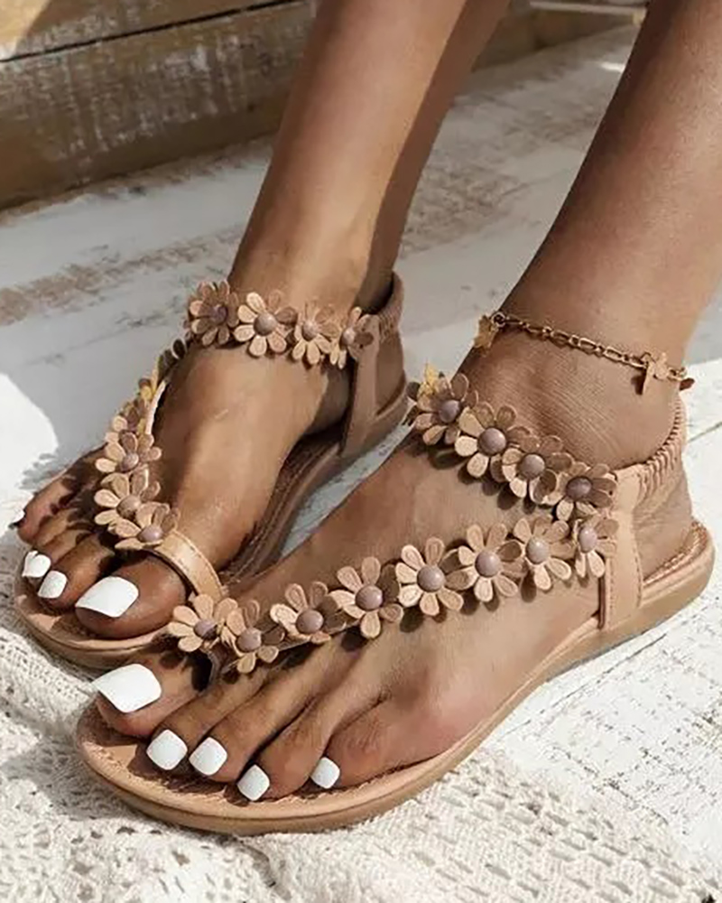 Floral Pattern Toe Post Sandals